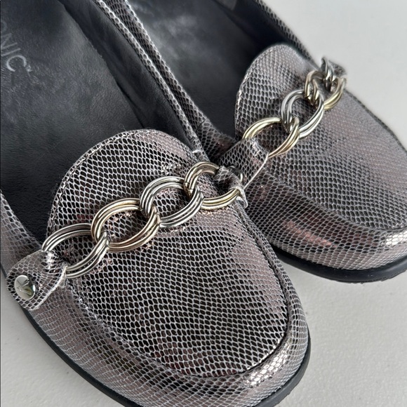 Vionic Metallic Pewter Alda Ballet Flats Loafers Shoe Leather Snakeskin Print - Picture 10 of 16